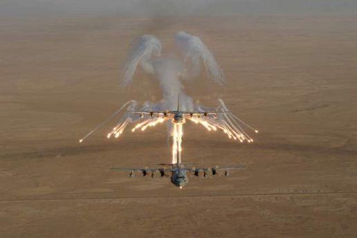 KC-130 Hercules aircraft over Iraq firing flare salvos