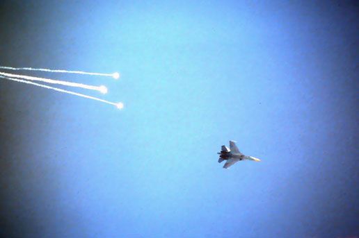 Russian Knights Sukhoi fighter releases flares