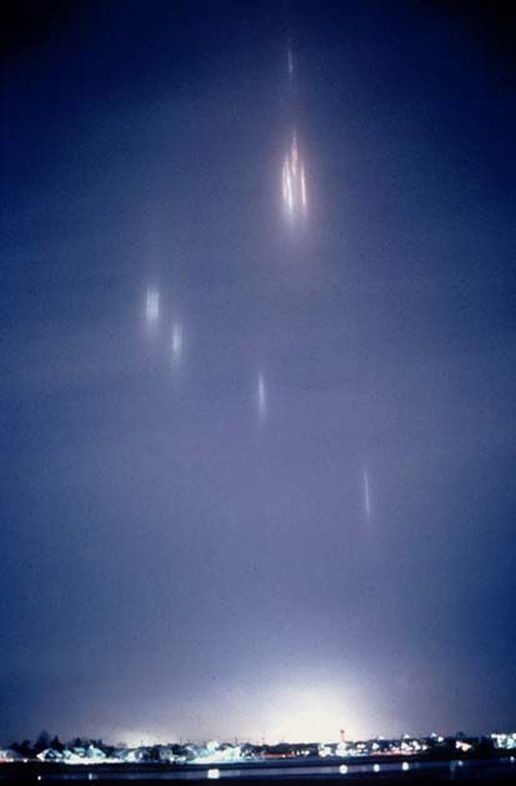 light pillars over Toyama Bay