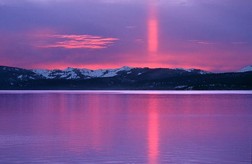 Sun pillar over Lake Tahoe