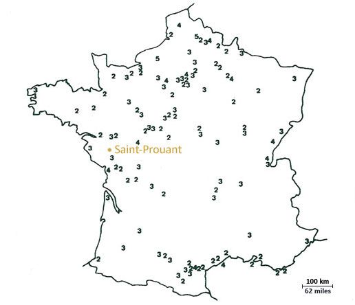 Distribution of French tornadoes